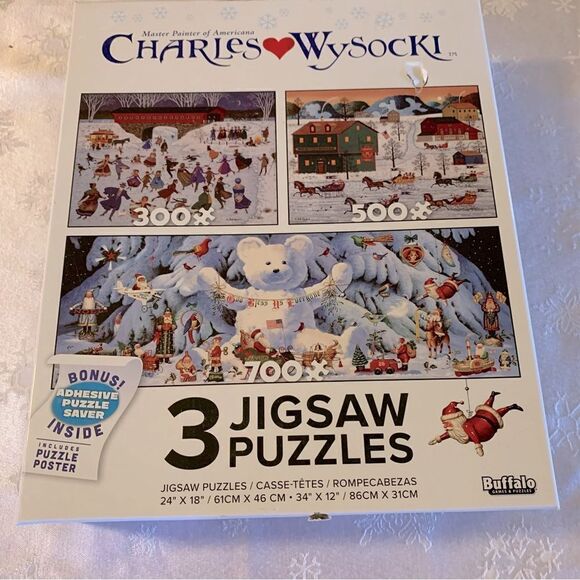 Charles Wysocki Winter Christmas Puzzle by Buffalo 3-in-1 NWT Sealed - Picture 1 of 5